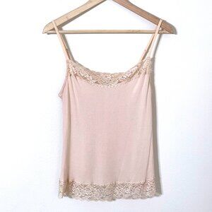 Felina Y2K Ribbed Camisole Tank Top XL Lace Trim Peach Cami Stretchy Coquette